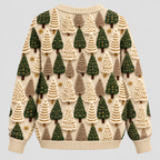Fyrretræsprintet Sweater - Rund Hals, Oversized Strik
