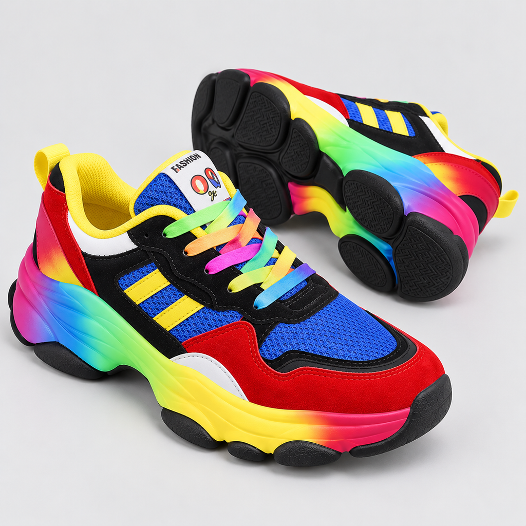 Flerfarvede Chunky Sneakers til Damer - Platformsål med Snørebånd