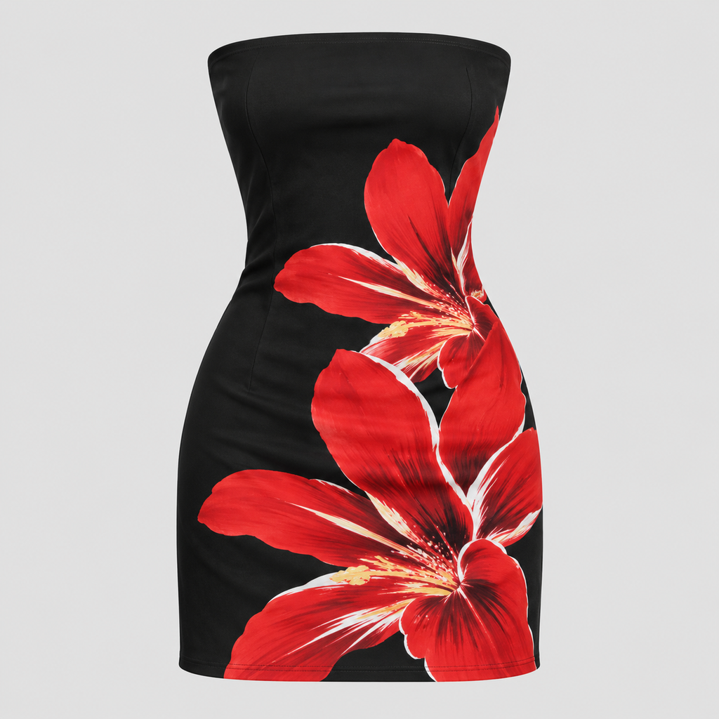 Stropløs Blomstret Minikjole – Tropisk Print Bandeau