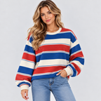 Stribet Oversized Sweater til Damer - Bomulds-Polyesterblanding