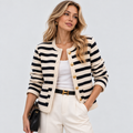 Åben Front Stribet Cardigan - Blødt Blandingsstrik