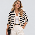 Åben Front Stribet Cardigan - Blødt Blandingsstrik