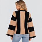 Stribet Sweater til Damer - Tan og Sort Blokstribet Strik