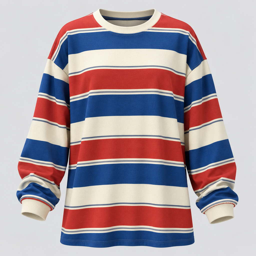 Stribet Oversized Sweater til Damer - Bomulds-Polyesterblanding