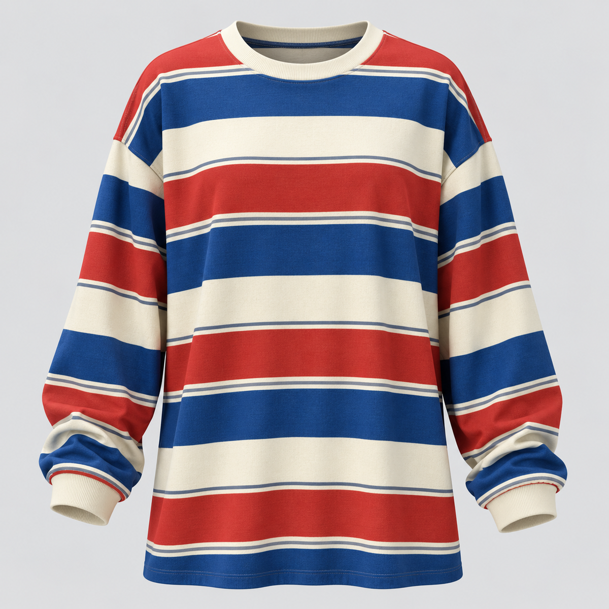 Stribet Oversized Sweater til Damer - Bomulds-Polyesterblanding