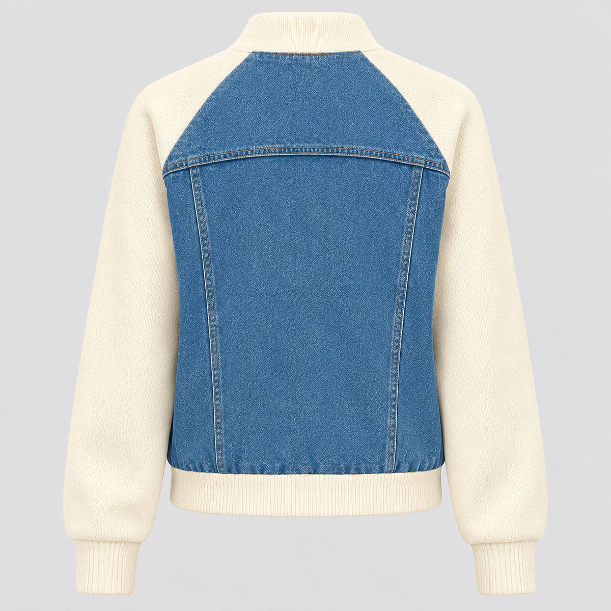 Cropped Bomberjakke til Damer - Denim med Ribkant