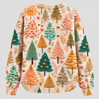 Fyrretræsprintet Sweater - Rund Hals, Oversized Strik