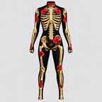 Skelettryk Overall til Damer - Halloween-Kostume med Rosendetaljer
