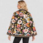 Blomsterprintet Jakke til Damer - Sherpaforet, Sort Bund