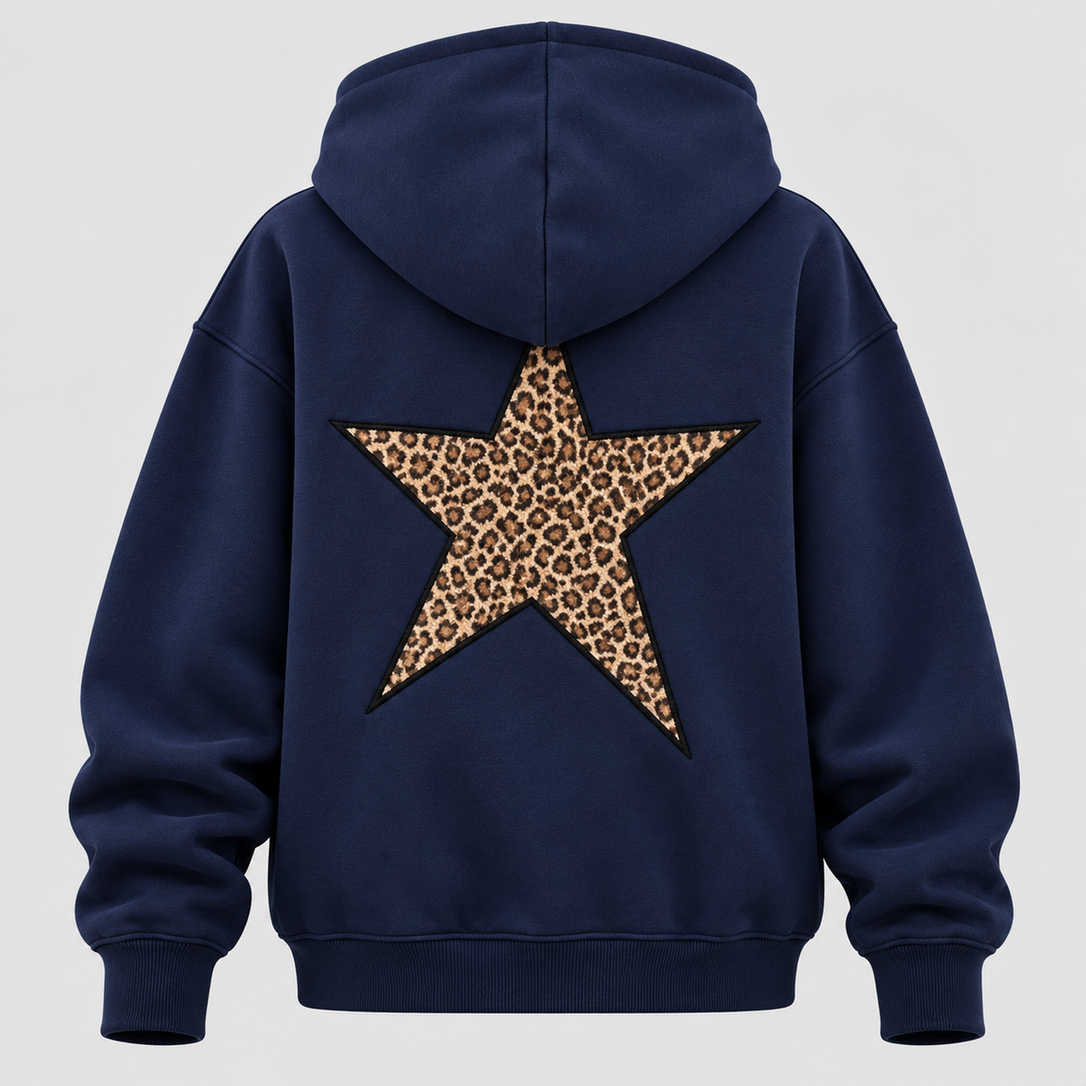 Oversized Hoodie - Leopardstjerne på Ryggen, Faldende Skuldre