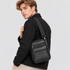 Læder Crossbodytaske til Herrer - Vertikalt Design med Flere Lommer