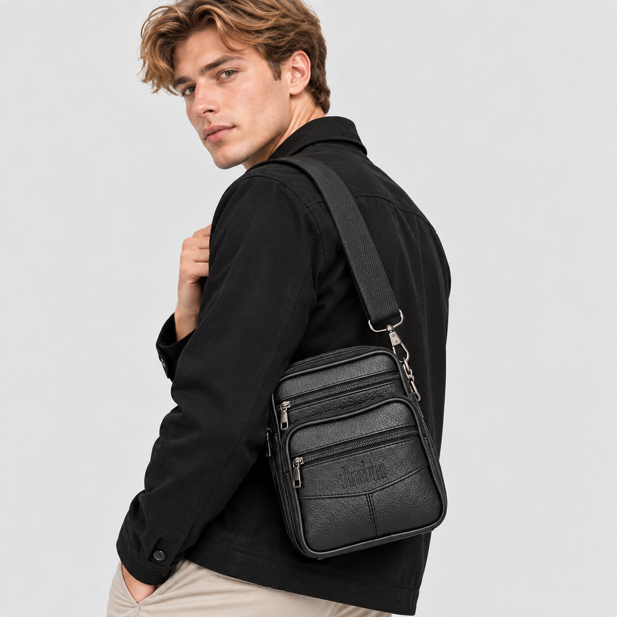 Læder Crossbodytaske til Herrer - Vertikalt Design med Flere Lommer
