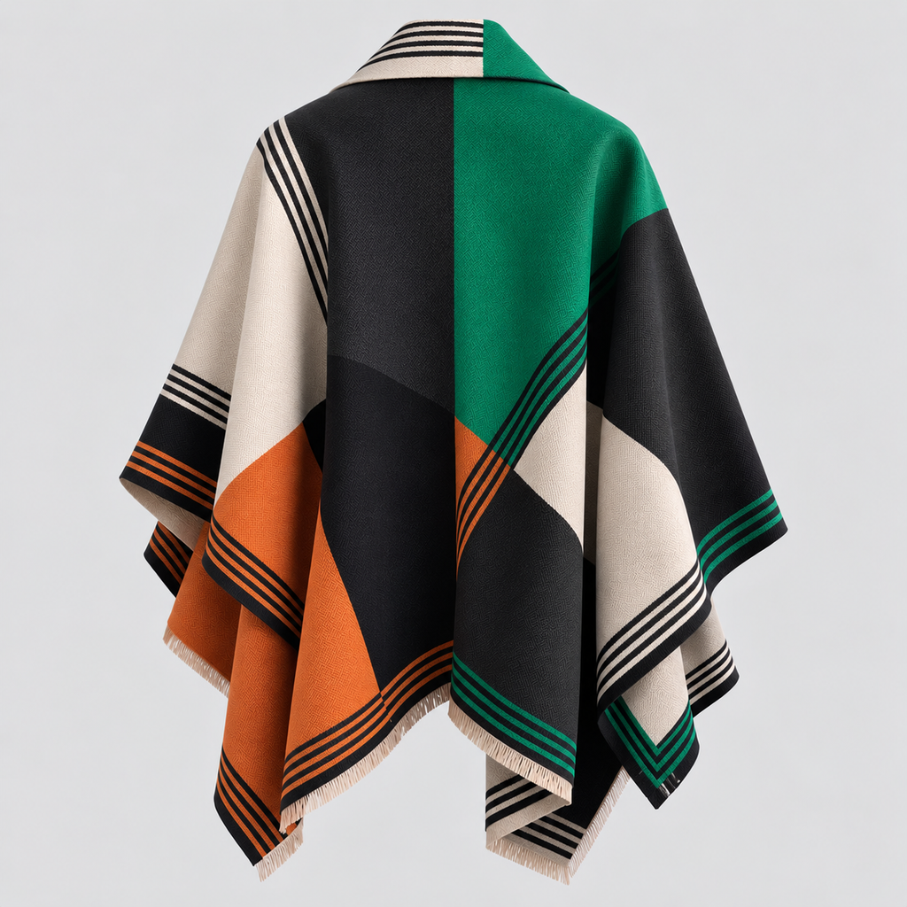 Oversized Ternet Sjal til Damer - Colorblock Vintersjal