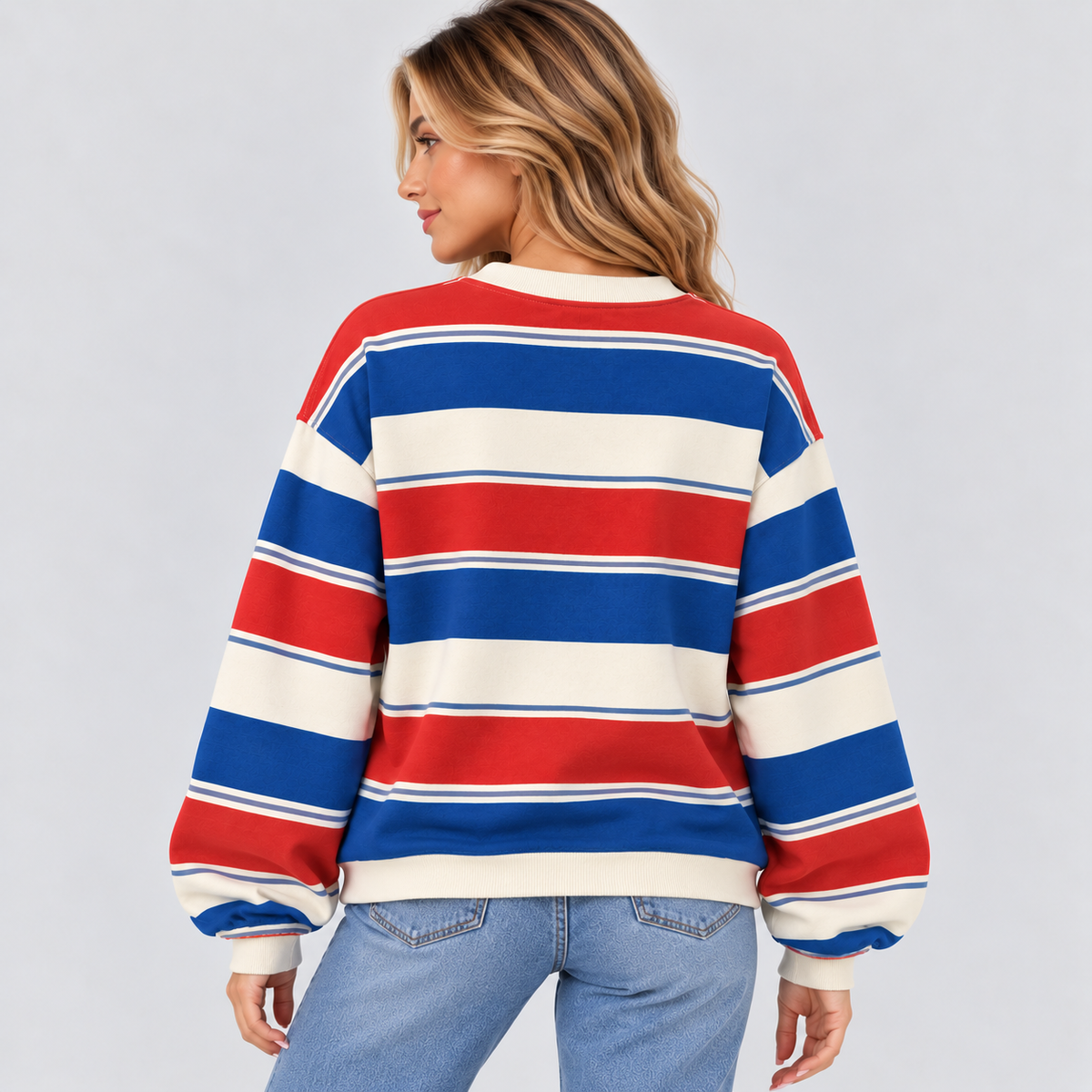 Stribet Oversized Sweater til Damer - Bomulds-Polyesterblanding