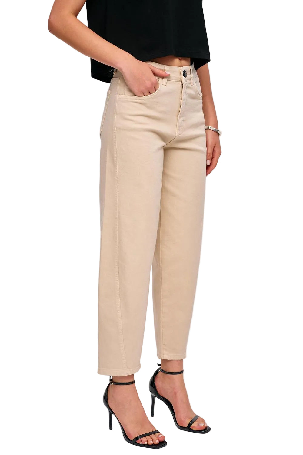 Højtaljede Jeans med Lige Cropped Ben