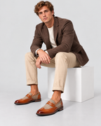 Penny Loafers til Herrer - Wingtip Brogue, Herringbone Panel, Kunstlæder