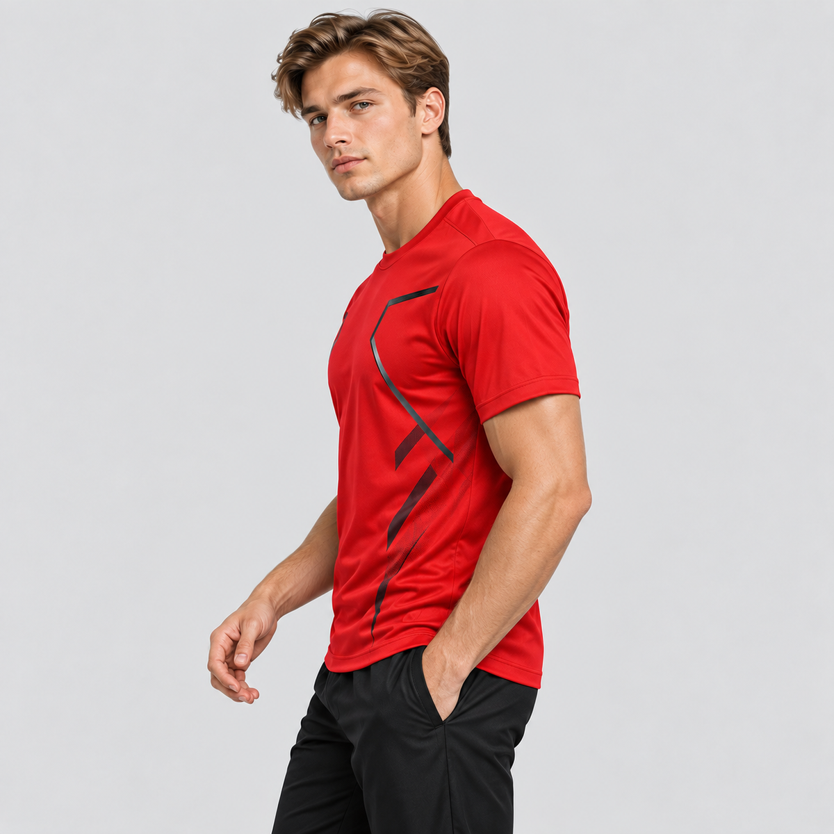 Herre Sports T-shirt – Kontrast Piping Rundhals