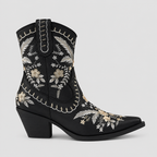Broderede Cowgirlstøvler til Damer - Blomsterdesign med Blokhæl