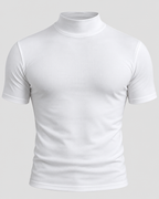 T-Shirt med Høj Hals til Herrer - Tætsiddende, Korte Ærmer