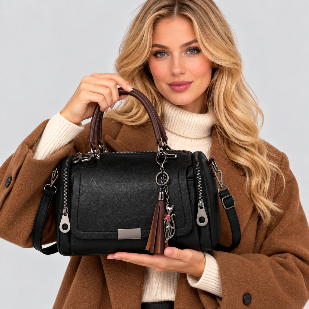 Boston-Taske - Vintagestil med Dobbelt Lynlås og Crossbodyrem