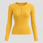 Ribstrikket Sweater med Knaplukning til Damer - Strækstrik