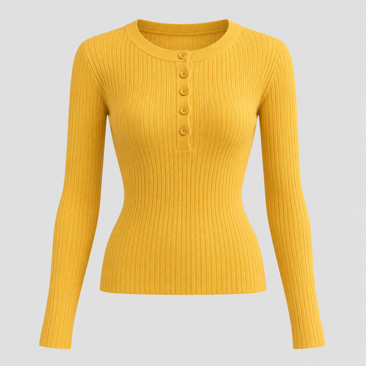 Ribstrikket Sweater med Knaplukning til Damer - Strækstrik