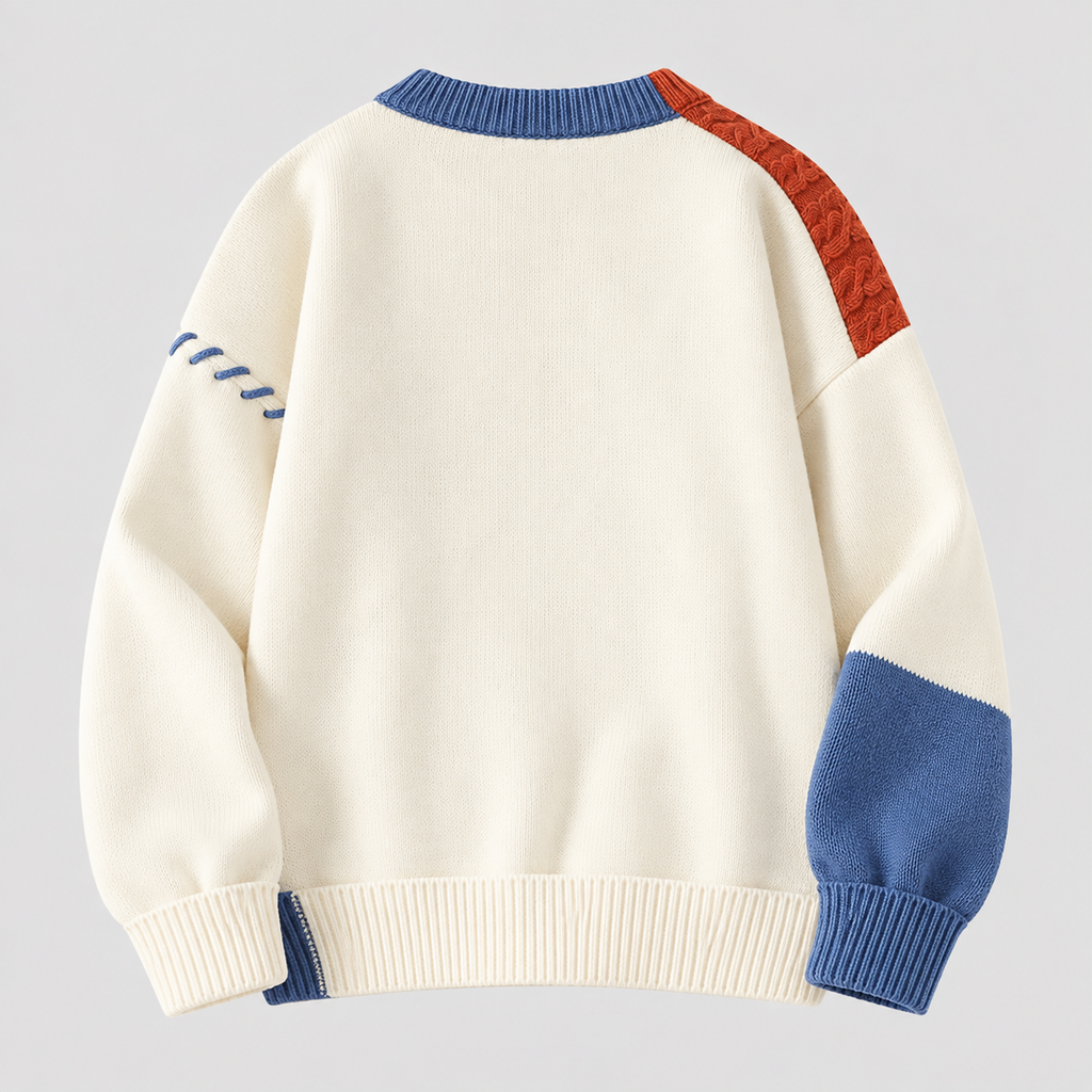 Patchwork Sweater til Herrer - Colorblock Strik med Kabelstruktur