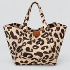 Oversized Leopardprintet Canvastaske - Rummelig Skuldertaske