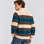 Stribet Sweater med Kort Lynlås til Herrer - Ribbede Manchetter og Kant