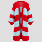 Stribet Cardigan til Damer - Åben Front, Lang Model