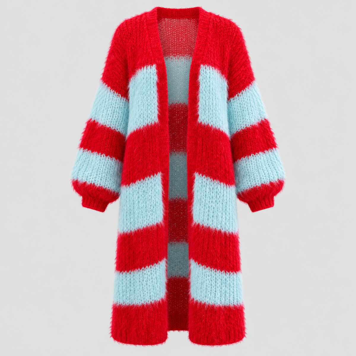 Stribet Cardigan til Damer - Åben Front, Lang Model