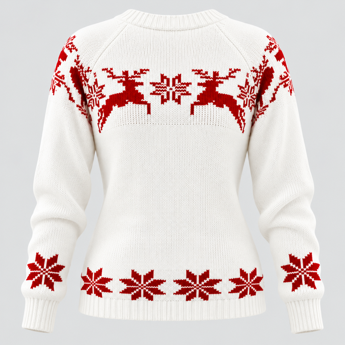 Julesweater med Rensdyr til Damer - Snefnugsstrik, Rund Hals