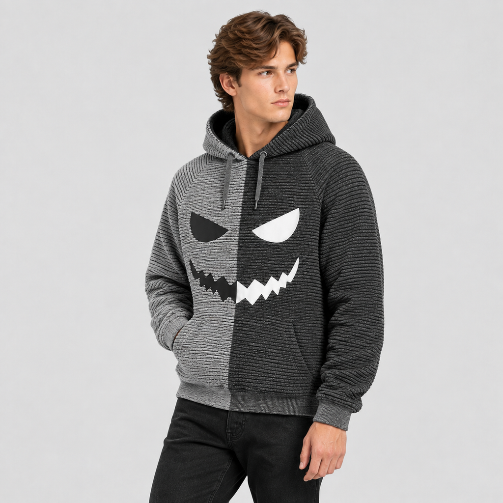 Halloween Græskar-Hoodie til Herrer - Print med Uhyggeligt Ansigt