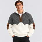 Half-Zip Pullover til Herrer - Kabelstrikpanel, Foret Ståkrave