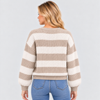 Stribet Grovstrikket Sweater til Damer - Rund Hals, Faldende Skuldre