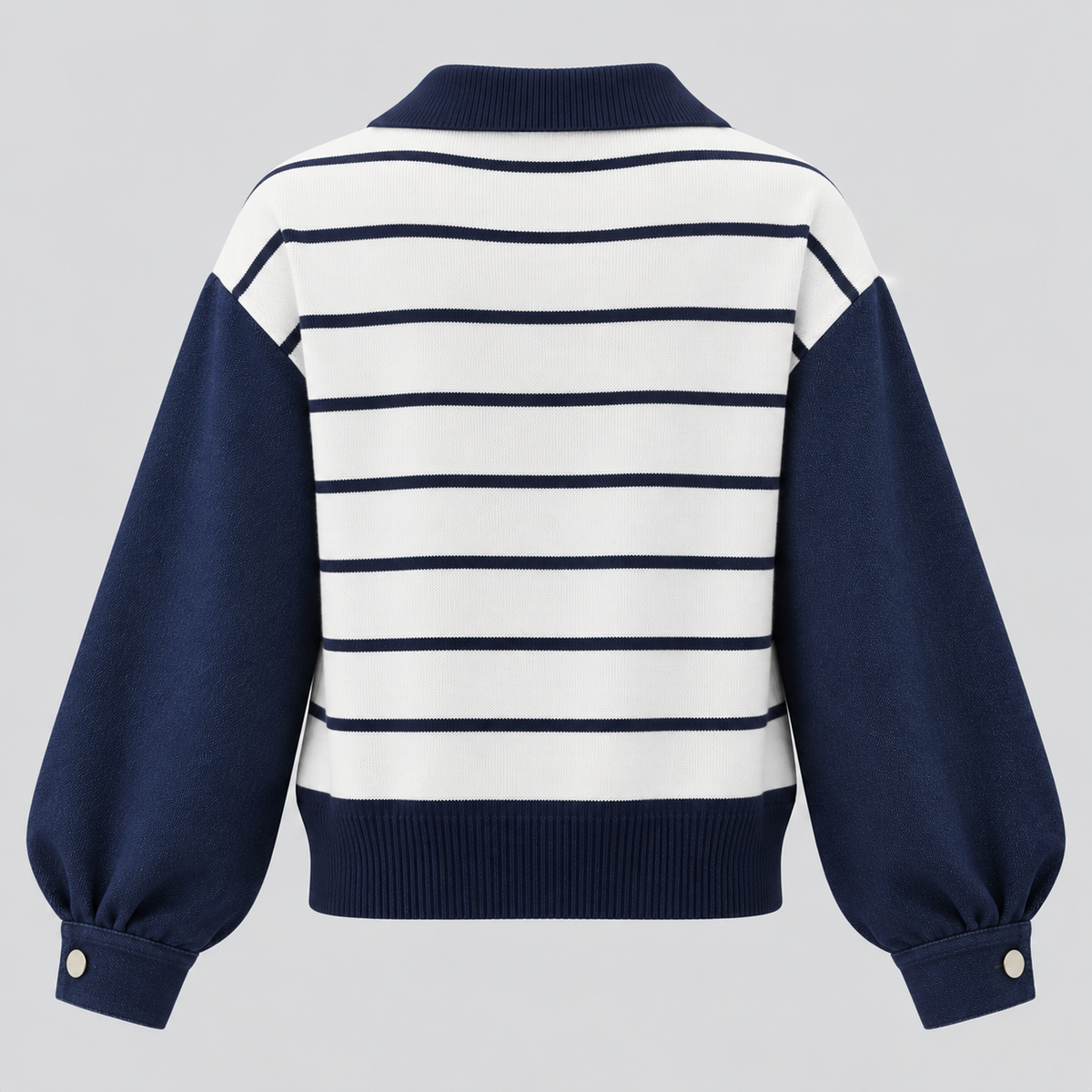 Strikket Top med Polokrave til Damer - Denimærmedetalje