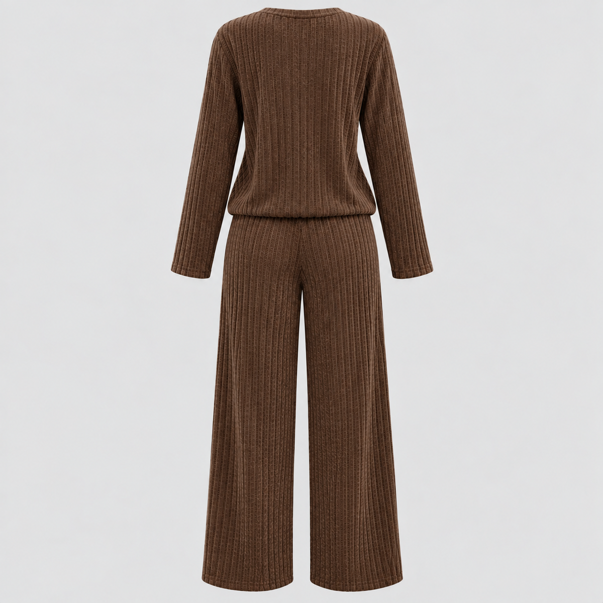 Dame Ribbet Loungesæt – Langærmet Vide Bukser Loungewear