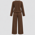 Dame Ribbet Loungesæt – Langærmet Vide Bukser Loungewear