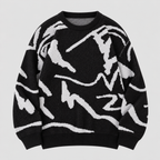 Graffiti Print Sweater til Herrer - Crew Neck Strik med Ribbede Manchetter