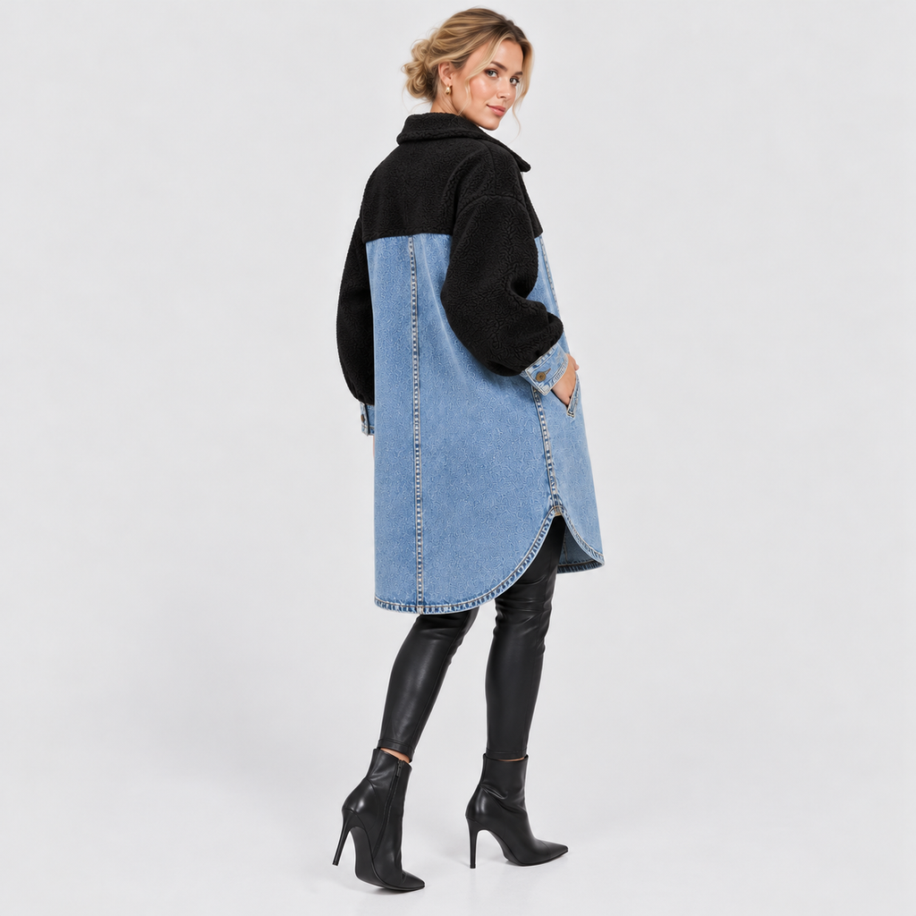 Lang Denimjakke - Sherpa-For, Knaplukning