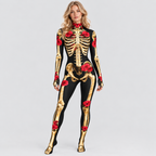 Skelettryk Overall til Damer - Halloween-Kostume med Rosendetaljer