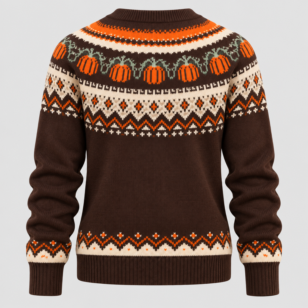 Græskar-Jacquard Sweater til Damer - Fair Isle Halloween-Strik
