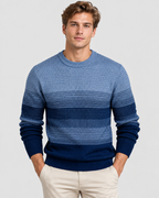 Uldsweater med Gradueringsstriber til Herrer - Rund Hals, Ribbet Kant