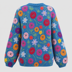 Blomsterprintet Cardigan til Damer - Åben Front, Rund Hals