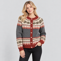 Fair Isle Cardigan til Damer - Knaplukning, Mønstret Bærestykke