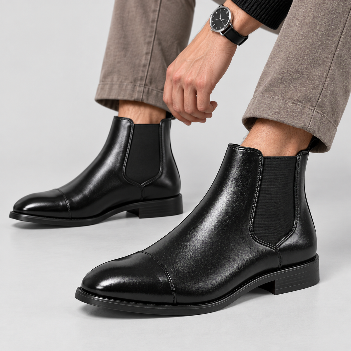 Herre Læder Chelsea Boots – Rød Sål Slip-On Støvler