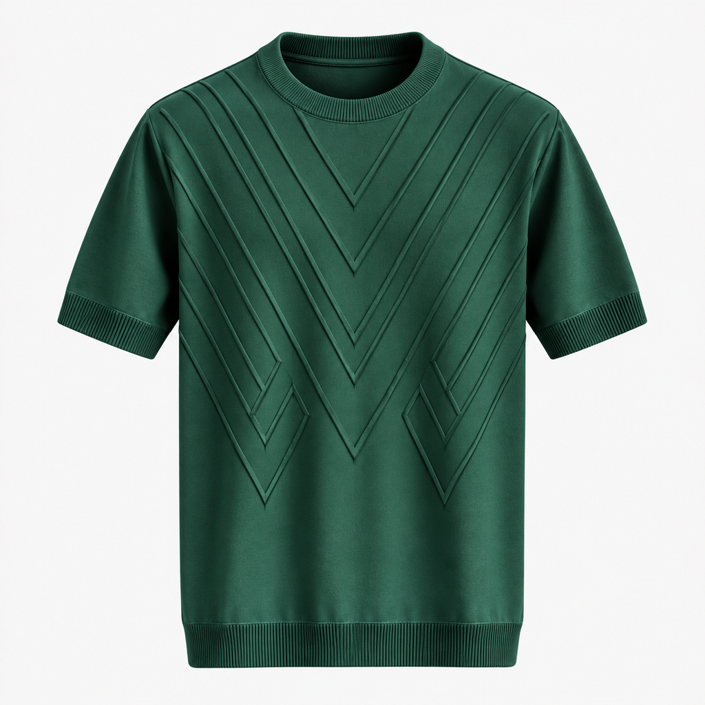 Herre Textureret Crew Neck T-Shirt – Chevronmønster Kort Ærme