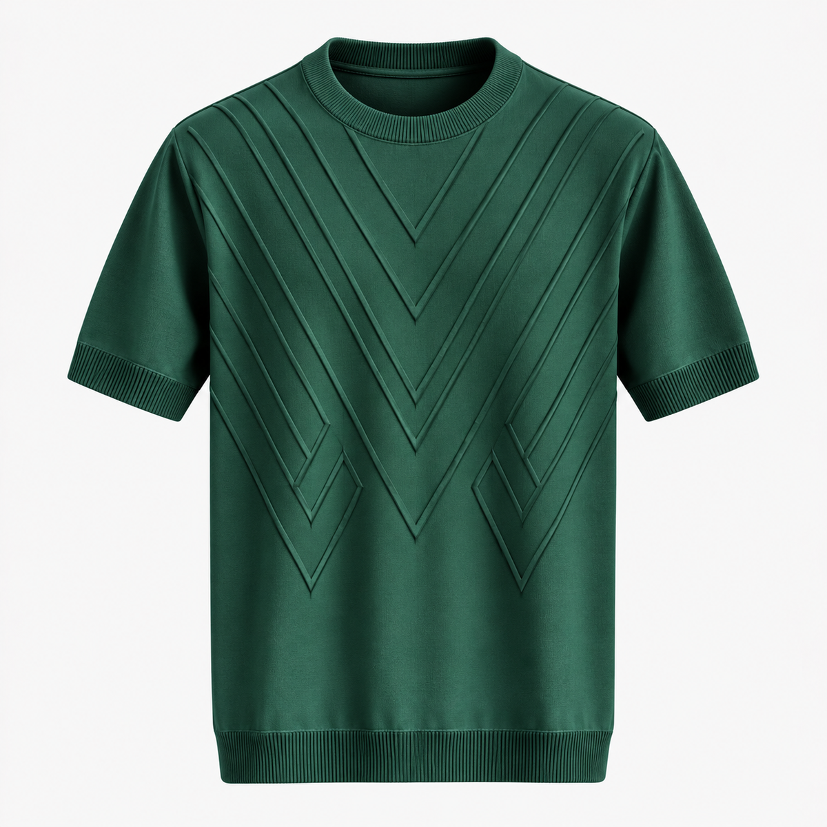 Herre Textureret Crew Neck T-Shirt – Chevronmønster Kort Ærme