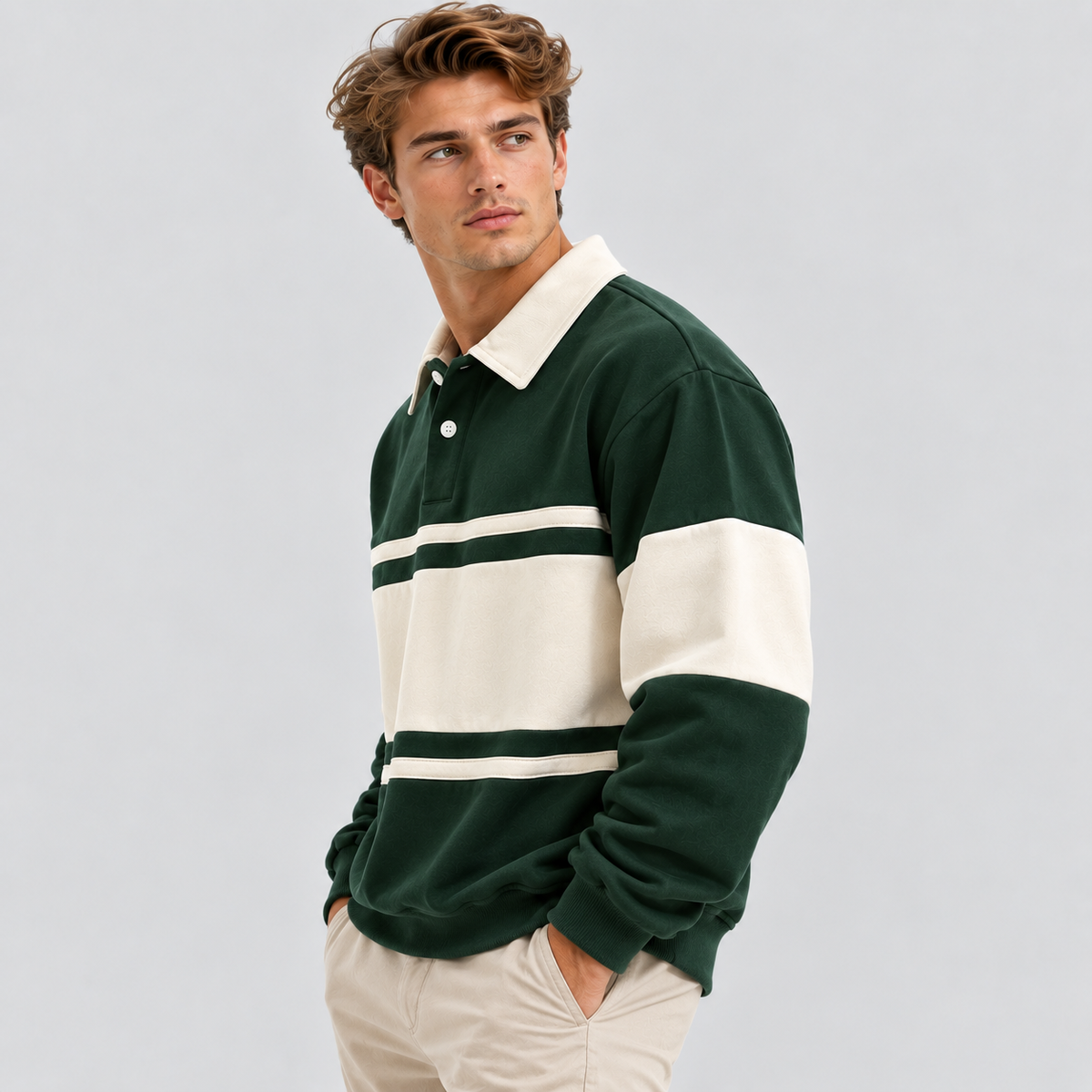 Polokrave Pullover til Herrer - Sweater med Kontraststriber