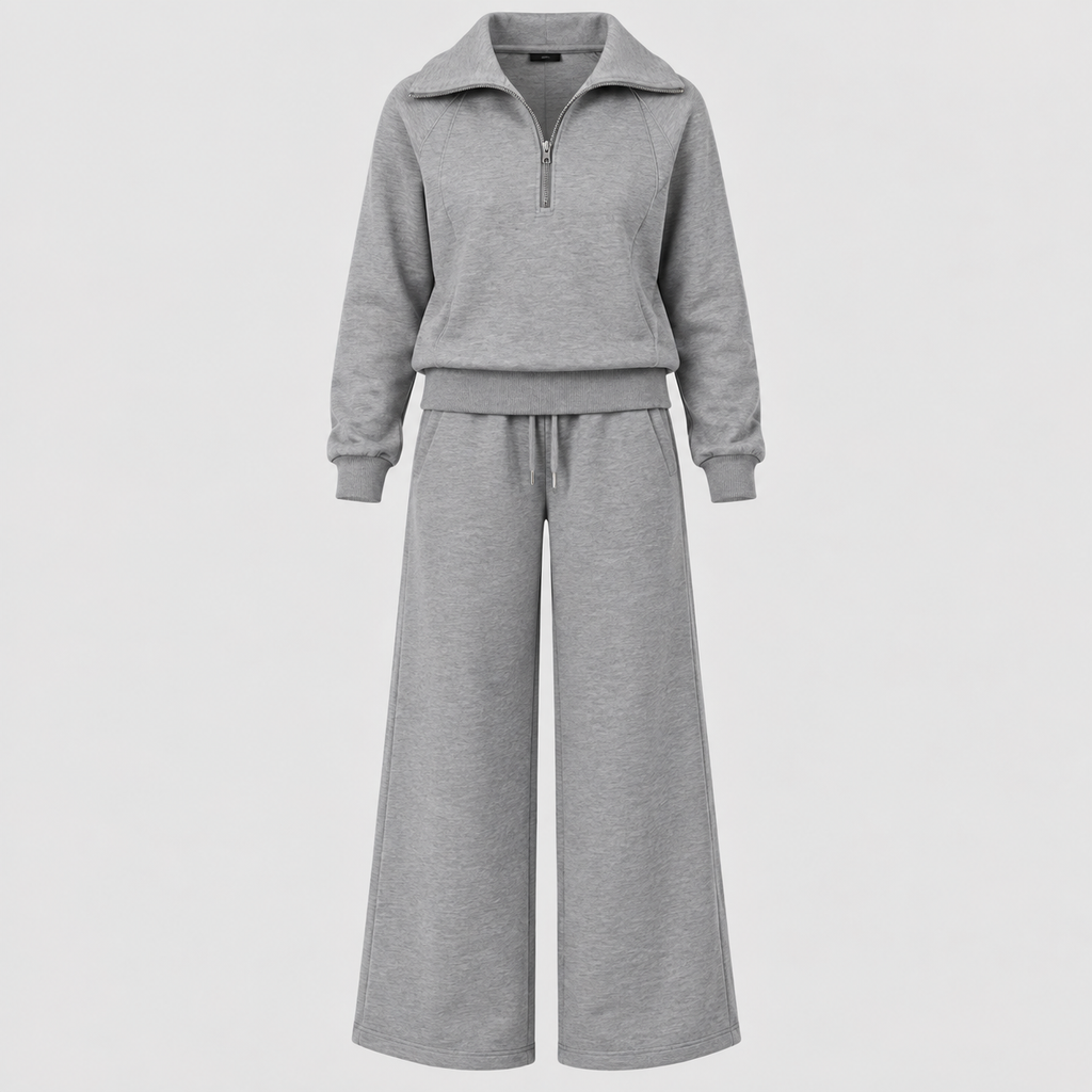 Joggingsæt med Lynlås - Todelt Loungewear med Vide Ben
